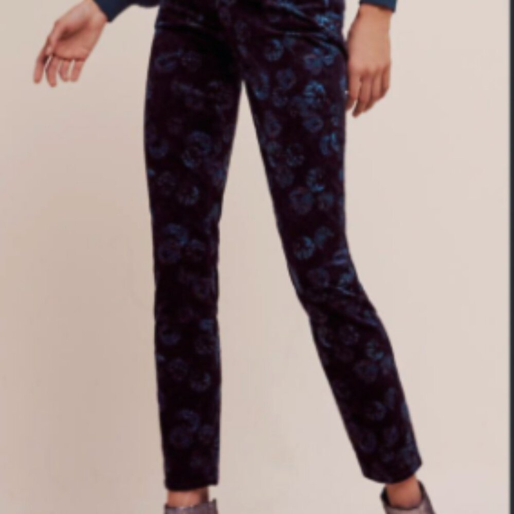 Like New Pilcro and the Letterpress SCRIPT Velvet Jeans Black Blue Print 29 Pant